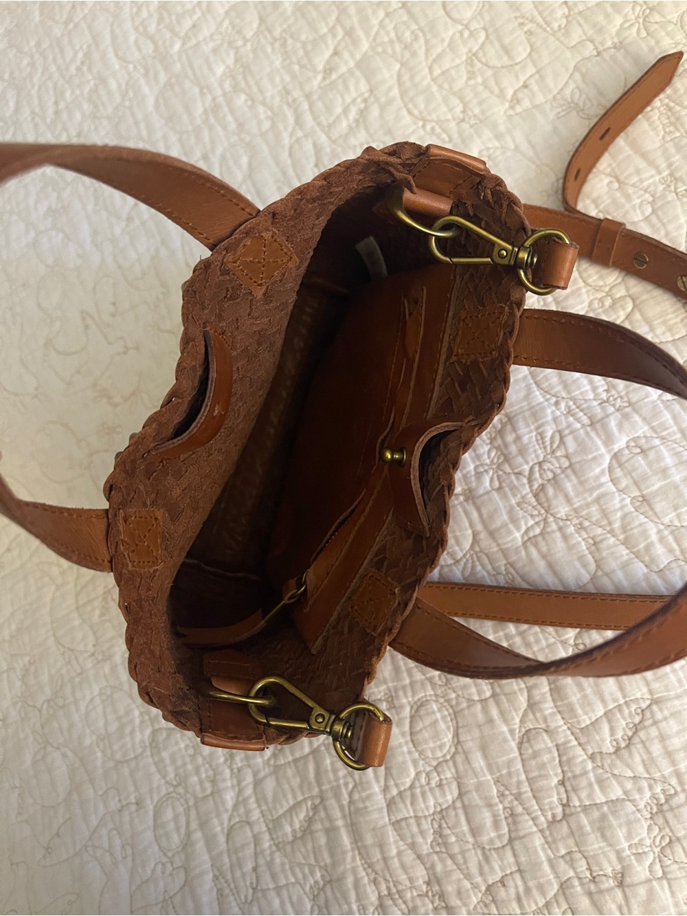 Madewell Small Transport Woven Leather Crossbody Tote Cognac - Picture 5 of 11